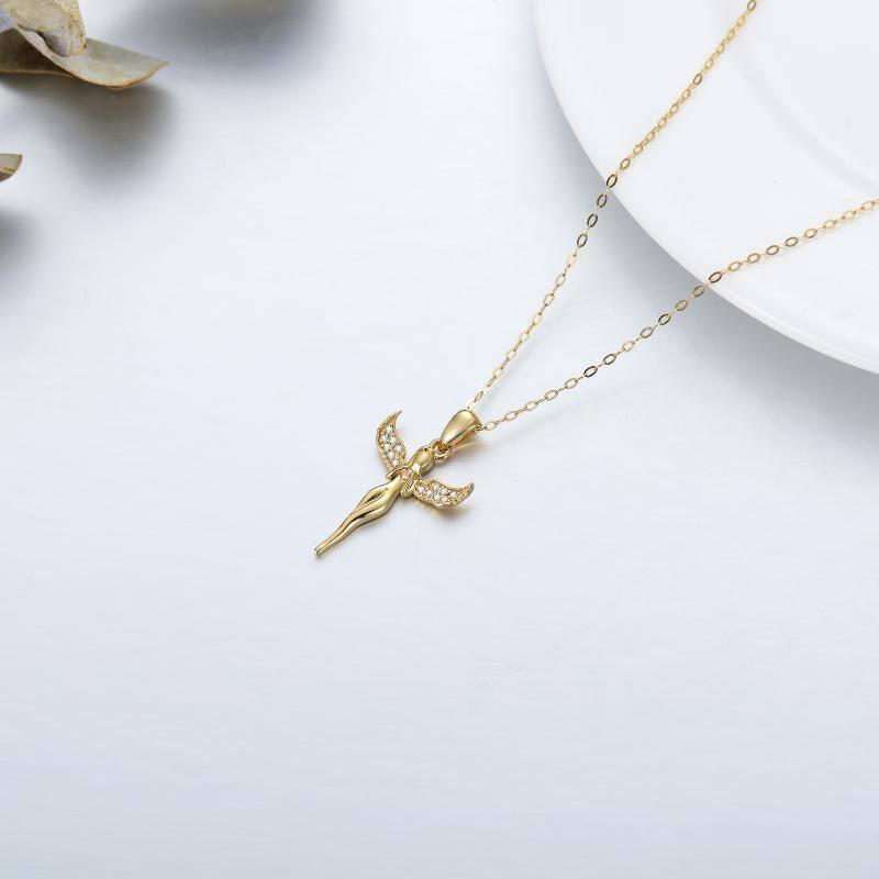 قلادة نسائية من الذهب عيار 10 قيراط، مرصعة بأحجار الزركونيا المكعبة، بتصميم جناح ملاك-4
