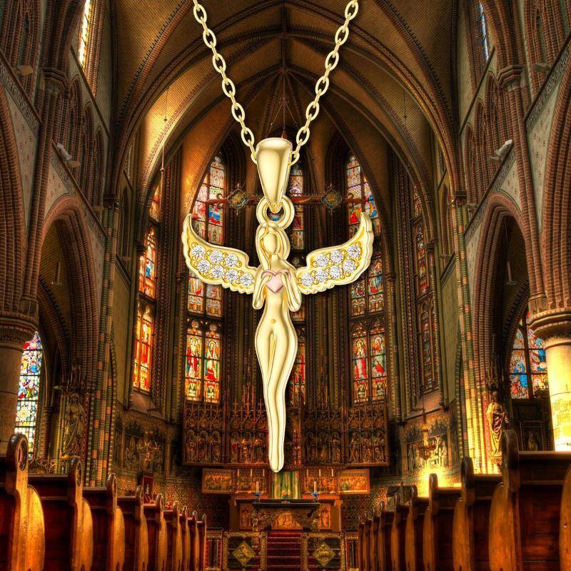 قلادة نسائية من الذهب عيار 10 قيراط، مرصعة بأحجار الزركونيا المكعبة، بتصميم جناح ملاك-5