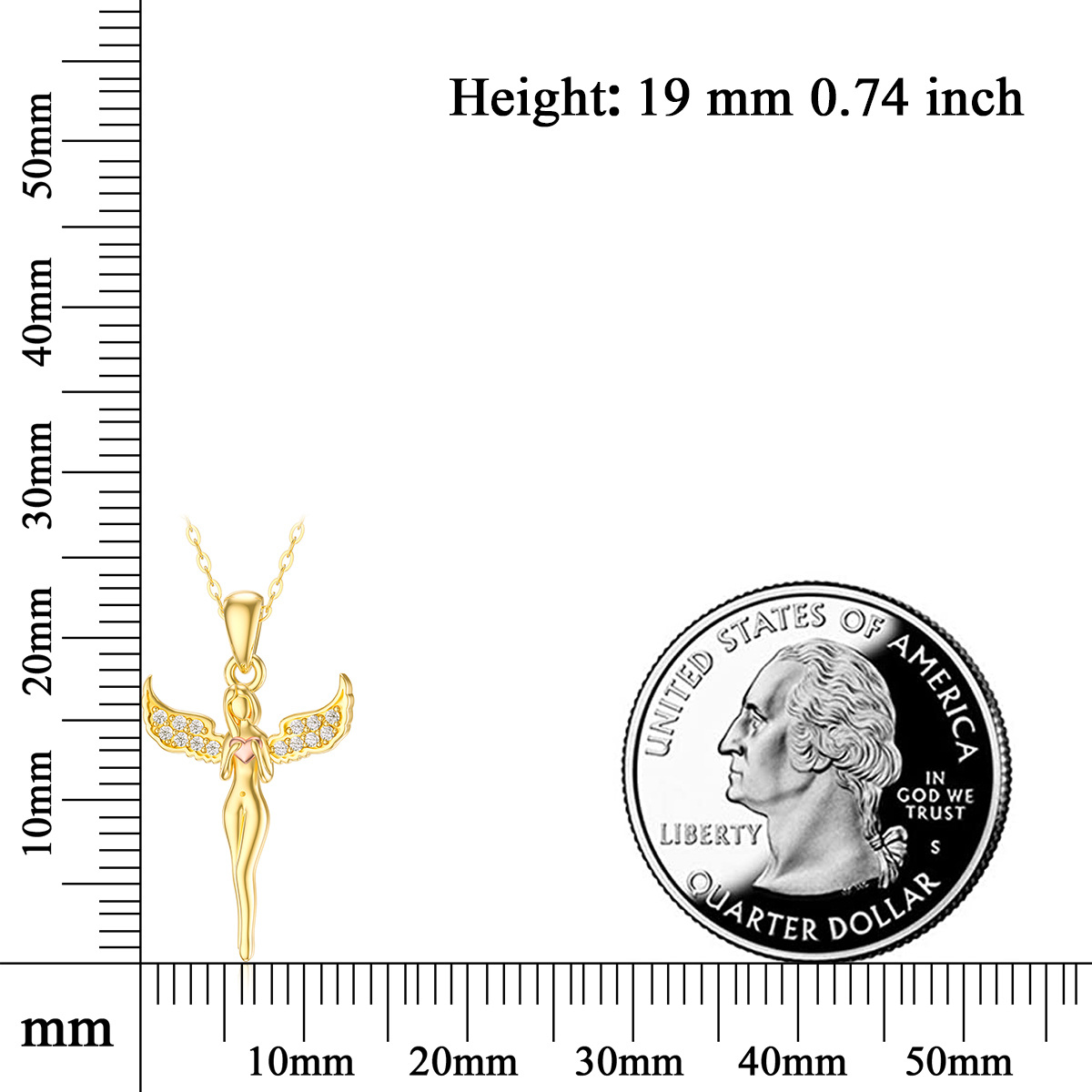 Halskette mit zweifarbigem Zirkonia-Engelsflügel-Anhänger aus 14-karätigem Gold für Damen-6