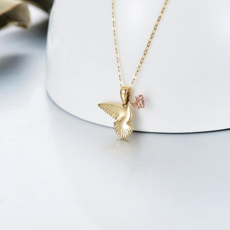 Collar con colgante de rosa y pájaro chapado en oro de 14 quilates con oro rosa para mujer-3