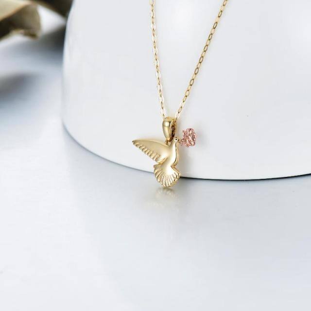 Collana con ciondolo a forma di uccello e rosa in oro 14K e oro rosa-3