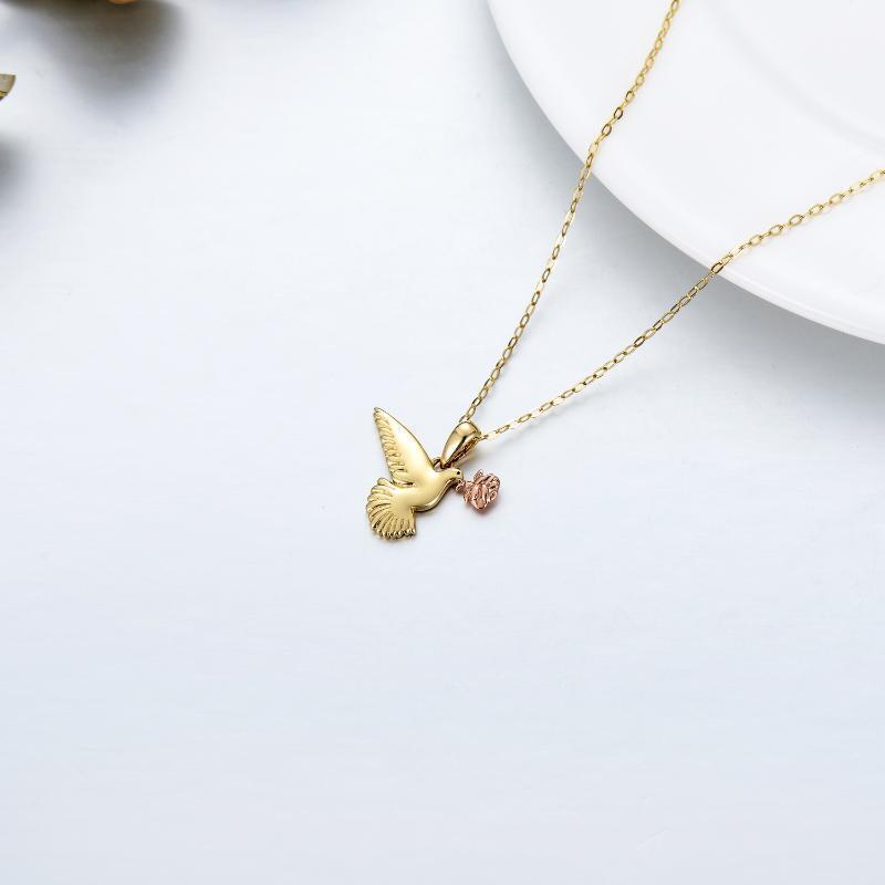 Collar con colgante de rosa y pájaro chapado en oro de 14 quilates con oro rosa para mujer-4