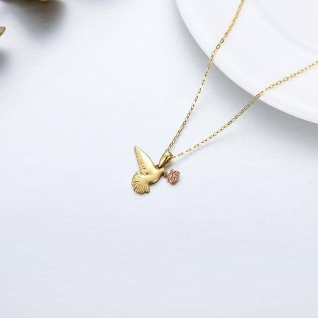 14K Gold & Rose Gold Bird & Rose Pendant Necklace-4