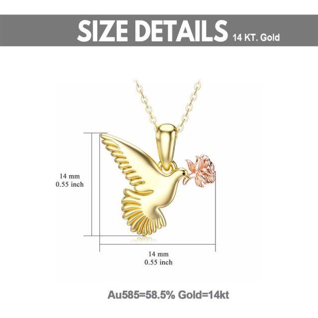 Collana con ciondolo a forma di uccello e rosa in oro 14K e oro rosa-5