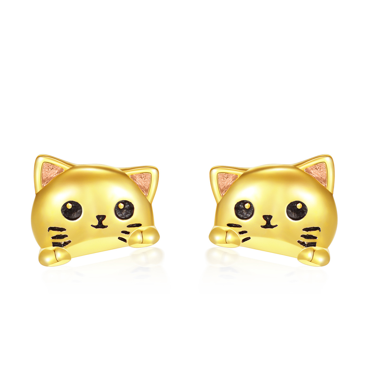 14K Gold & Rose Gold Cat Stud Earrings for Women-1