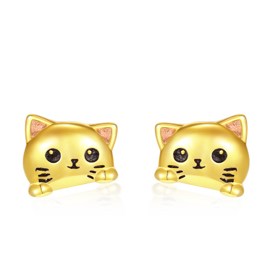 10K Gold & Rose Gold Cat Stud Earrings for Women