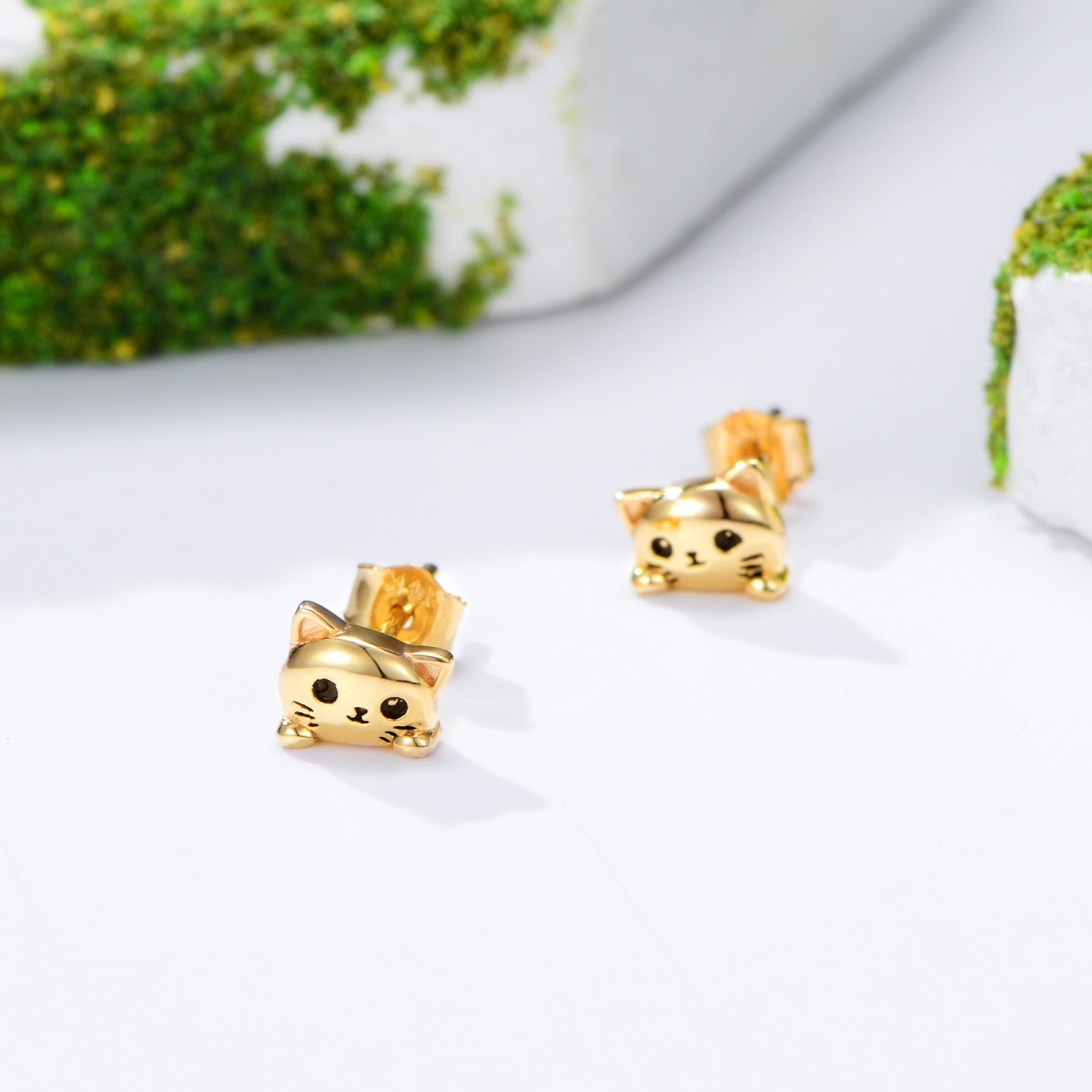 14K Gold & Rose Gold Cat Stud Earrings for Women-3