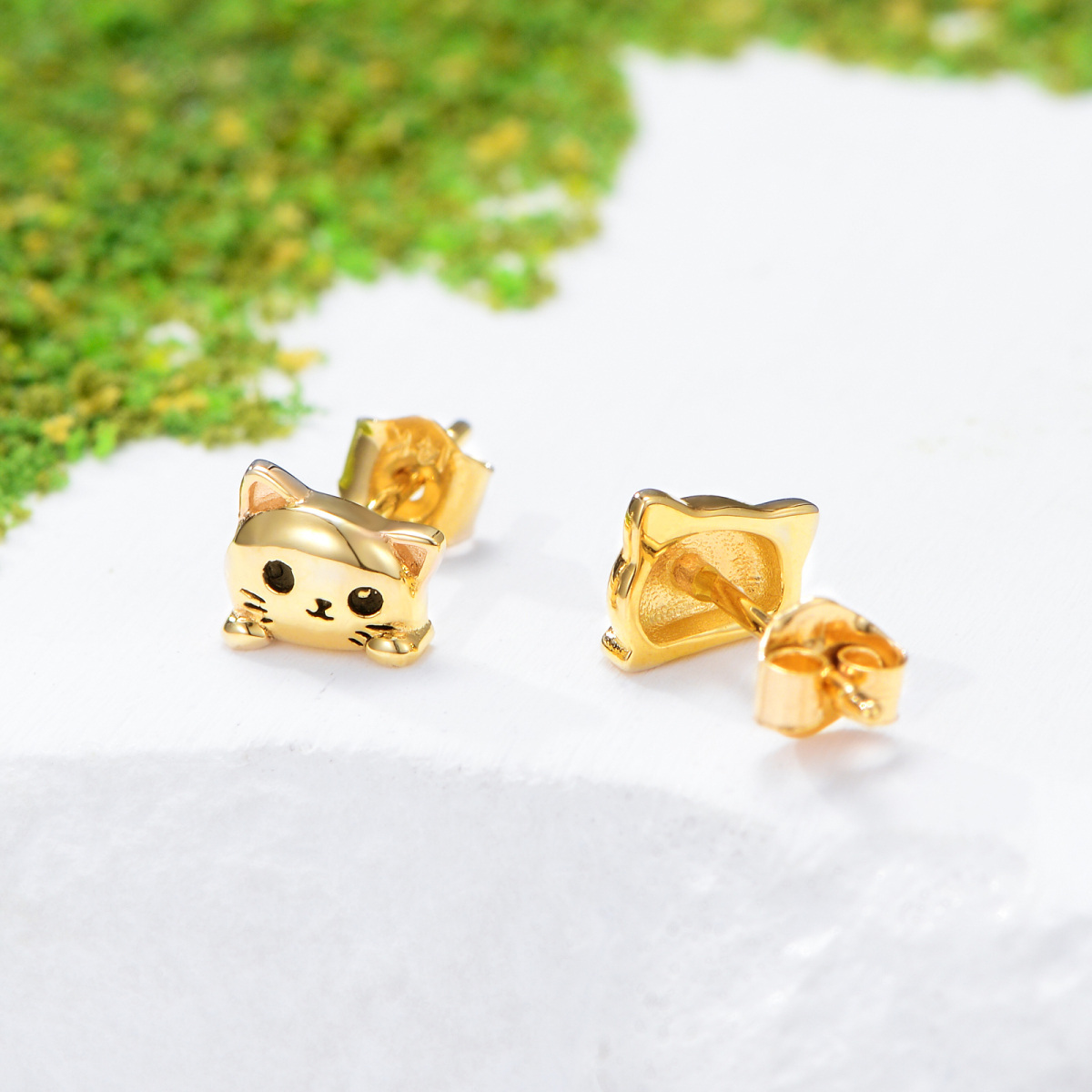 14K Gold & Rose Gold Cat Stud Earrings for Women-4