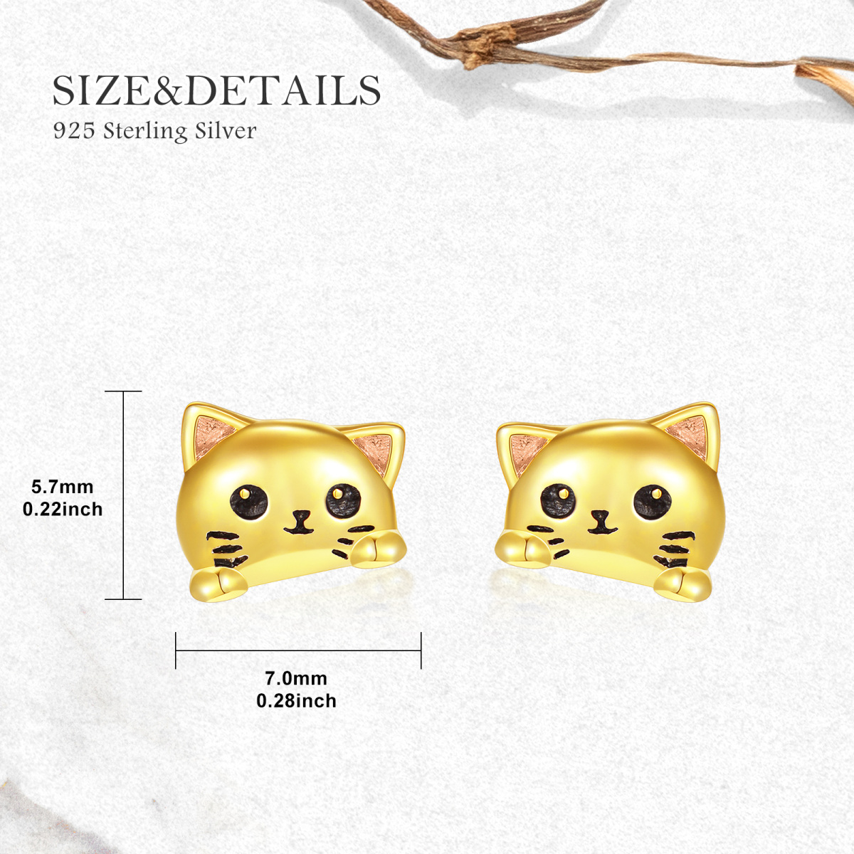 14K Gold & Rose Gold Cat Stud Earrings for Women-5