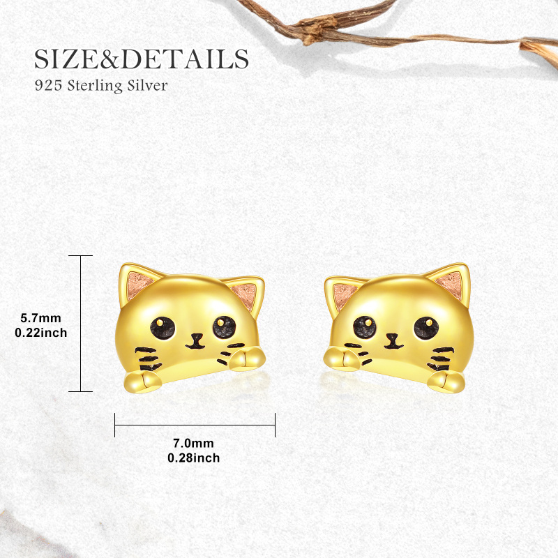 Pendientes de oro rosa de 14 quilates con forma de gato para mujer-5
