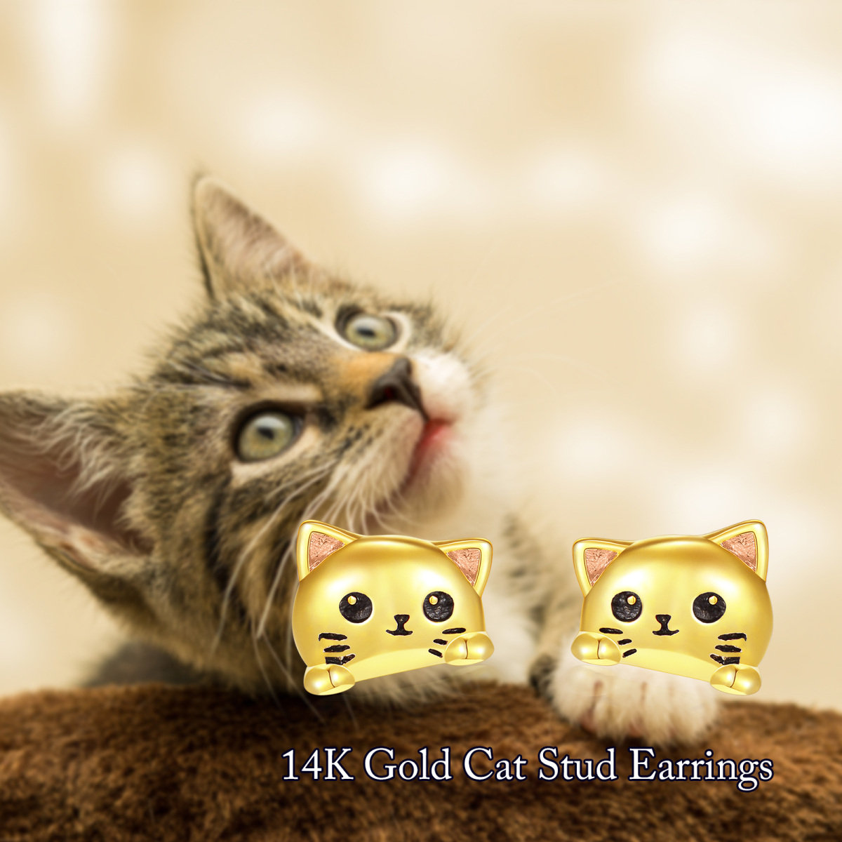 14K Gold & Rose Gold Cat Stud Earrings for Women-6