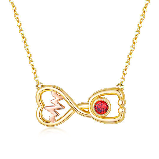 14K Gold & Rose Gold Circular Shaped Cubic Zirconia Electrocardiogram & Infinity Symbol & Stethoscope Pendant Necklace