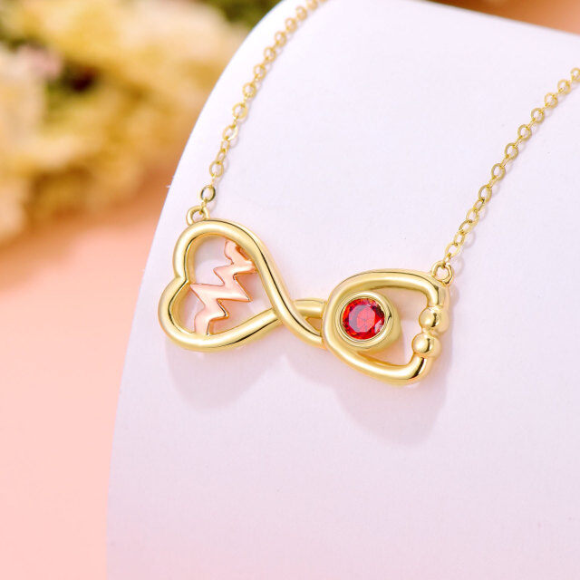 14K Gold & Rose Gold Circular Shaped Cubic Zirconia Electrocardiogram & Infinity Symbol & Stethoscope Pendant Necklace-3