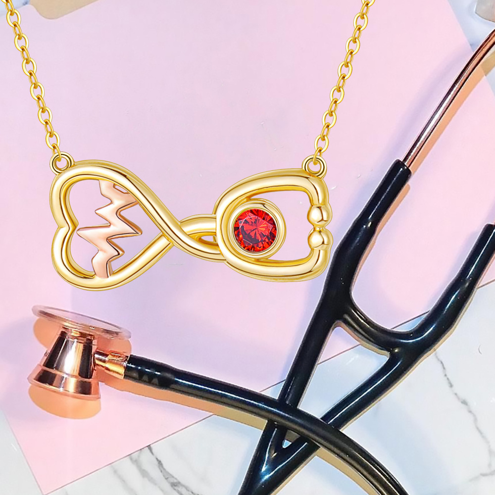 10K gouden stethoscoop elektrocardiogram oneindigheidssymbool ketting voor verpleegstersartsen-6