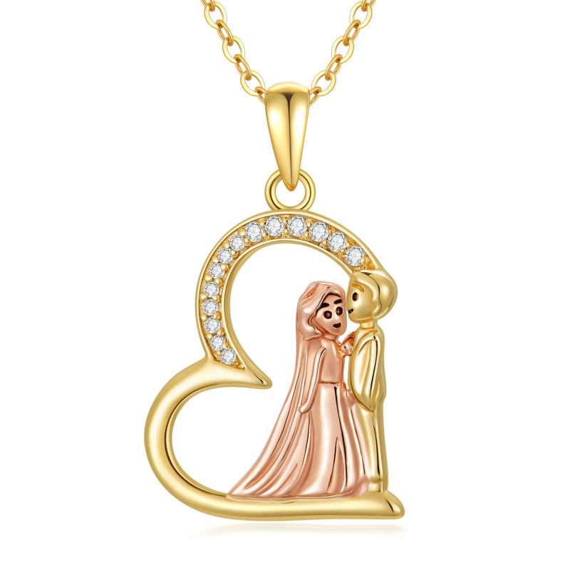 Collier de couple en or 14K et or rose avec pendentif en zircon de forme circulaire