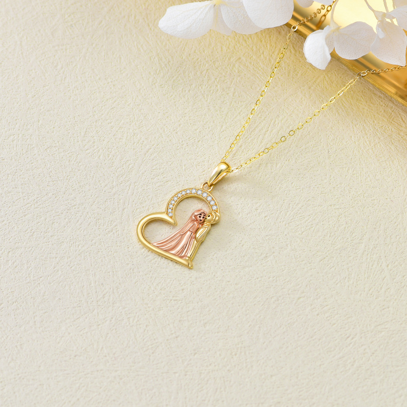 10K Gold & Rose Gold Circular Zircon Pendant Necklace For Couple-5