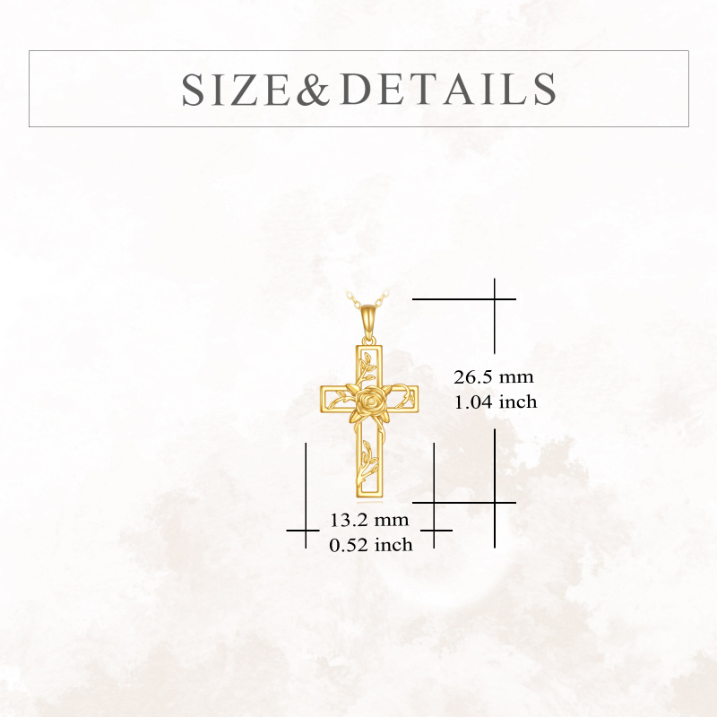 Collier pendentif en or 14K avec motif de rose et de croix-4