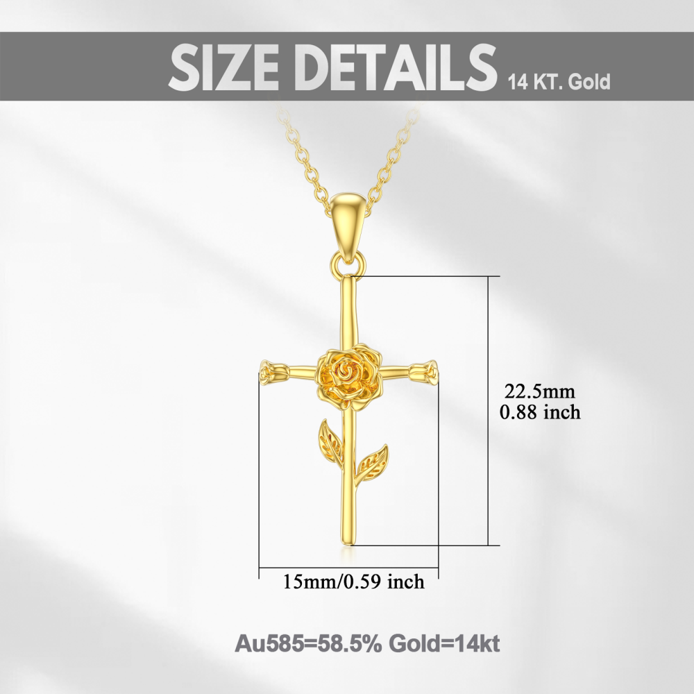 10K Gold Rose & Cross Pendant Necklace-5