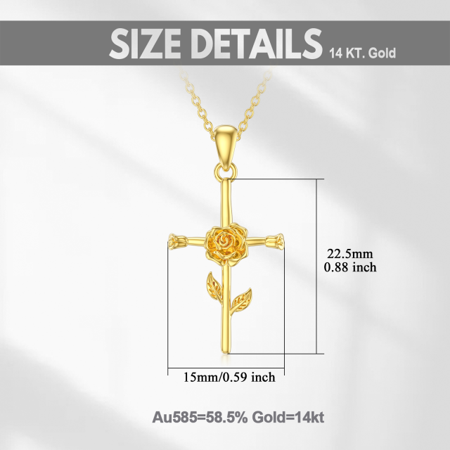 14K Gold Rose & Cross Pendant Necklace-5