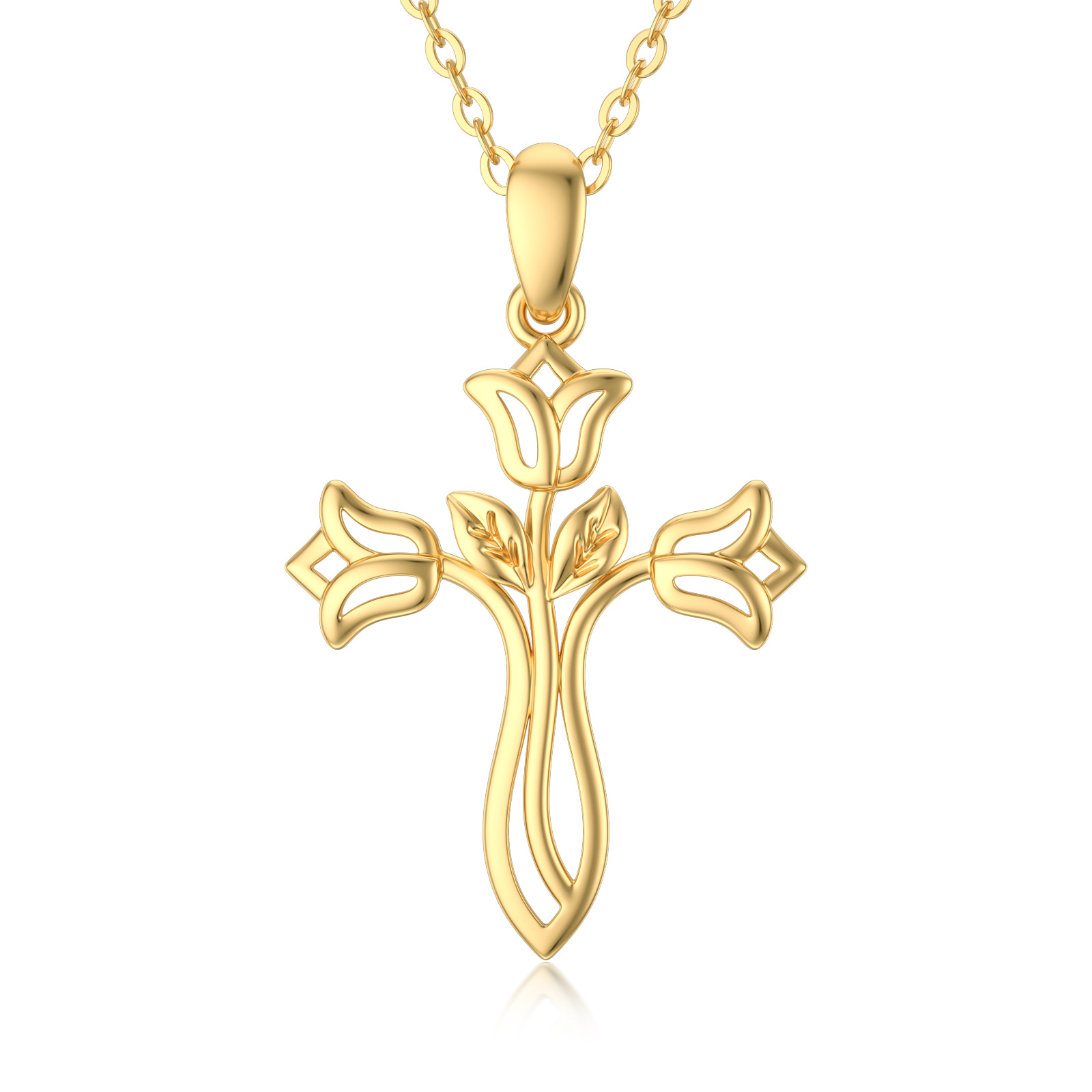 14K Gold Rose & Cro… - image
