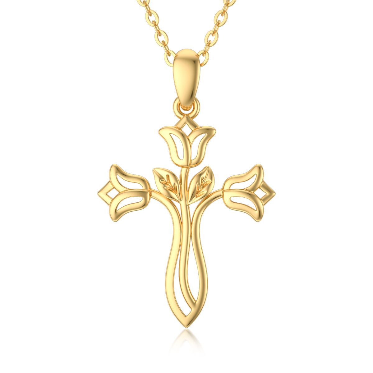 14K Gold Rose & Cross Pendant Necklace-1