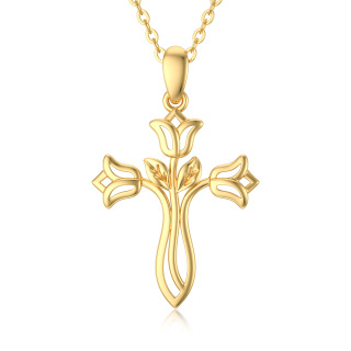 10K Gold Rose & Cross Pendant Necklace-38