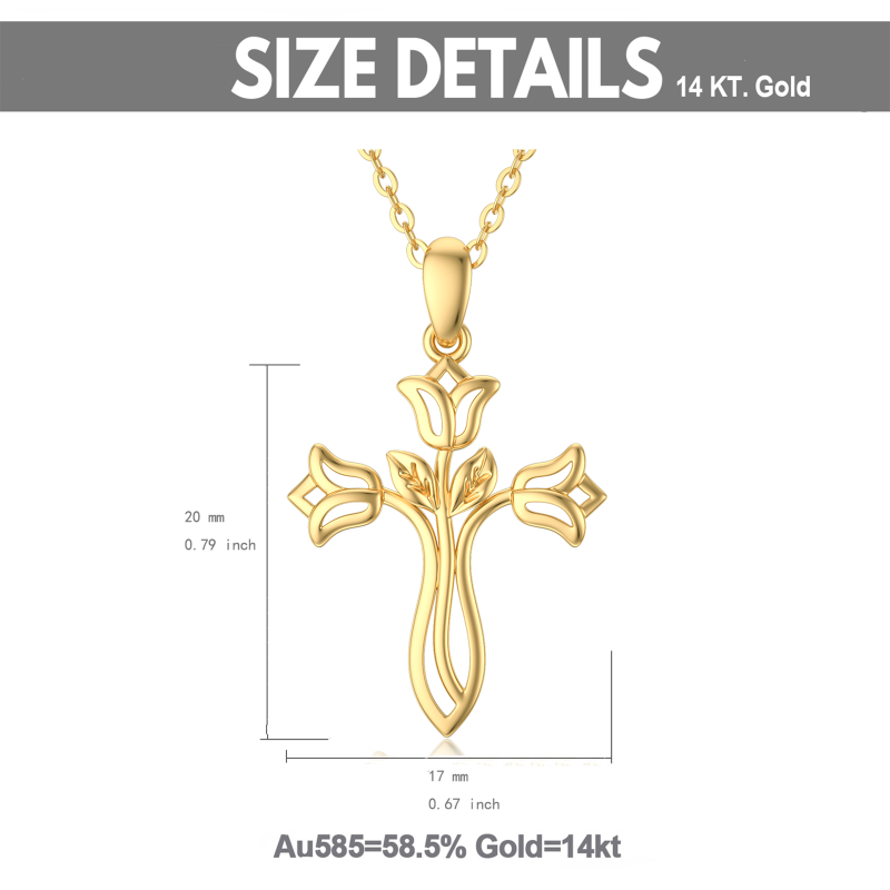 Collana con ciondolo a forma di rosa e croce in oro bianco 10K-6