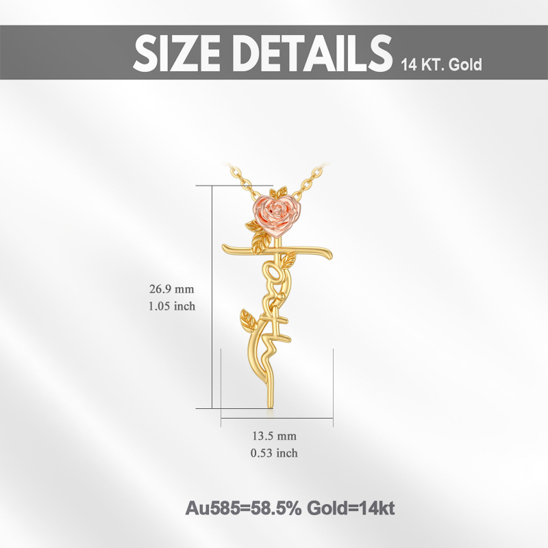 10K goud en roségouden ketting met roos en kruishanger voor dames-5