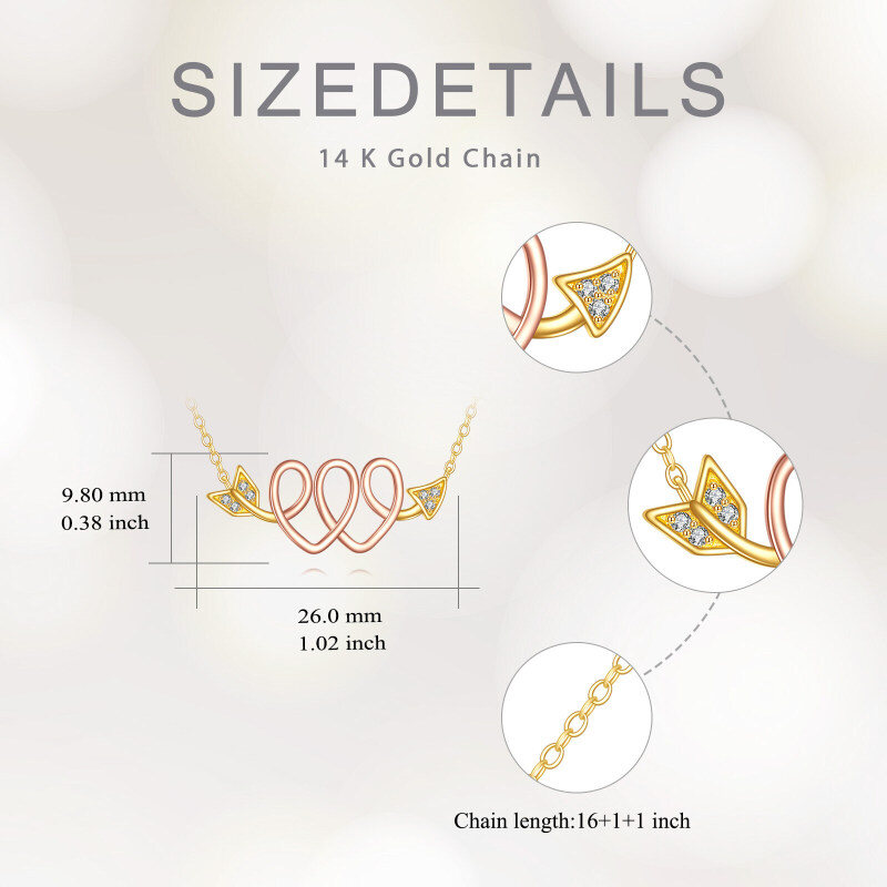 Naszyjnik z wisiorkiem w kształcie serca z 14-karatowego różowego złota z cyrkoniami i strzałą miłości, prezent na Walentynki-5