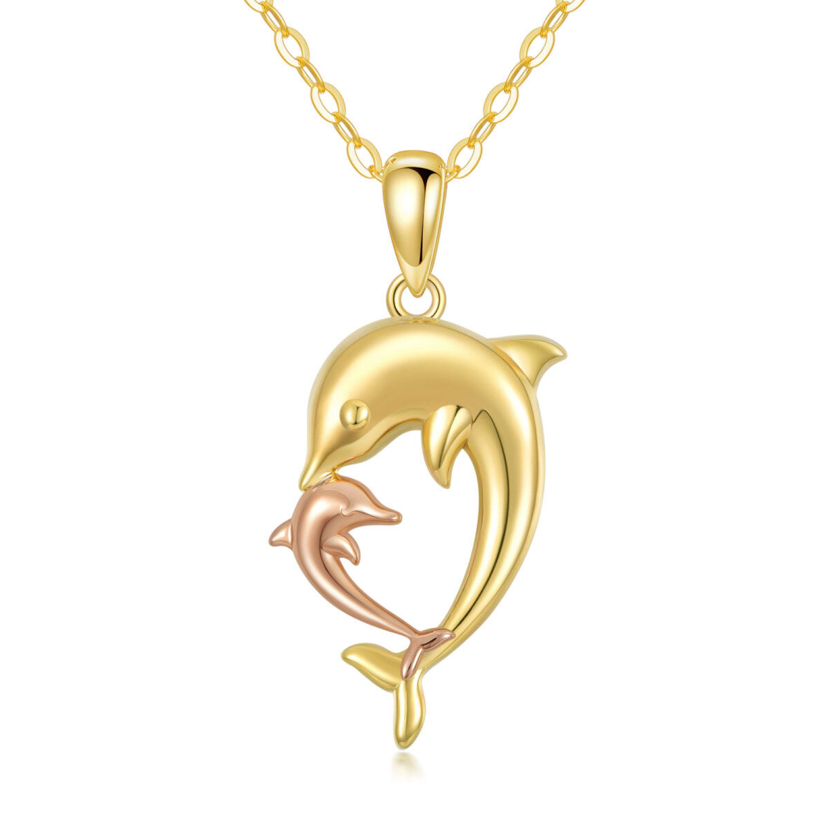 Collier avec pendentif dauphins bicolores en or 14 carats pour femme-1