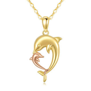 10K Gold Two-Tone Dolphins Pendant Necklace For Women-14