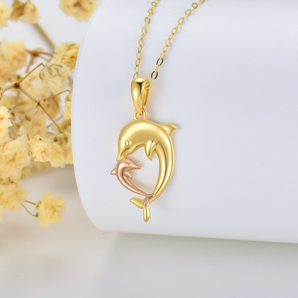 10K Gold Two-Tone Dolphins Pendant Necklace For Women-3