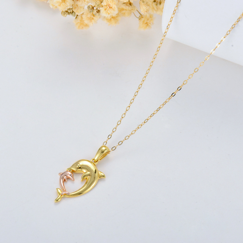 10K Gold Two-Tone Dolphins Pendant Necklace For Women-4