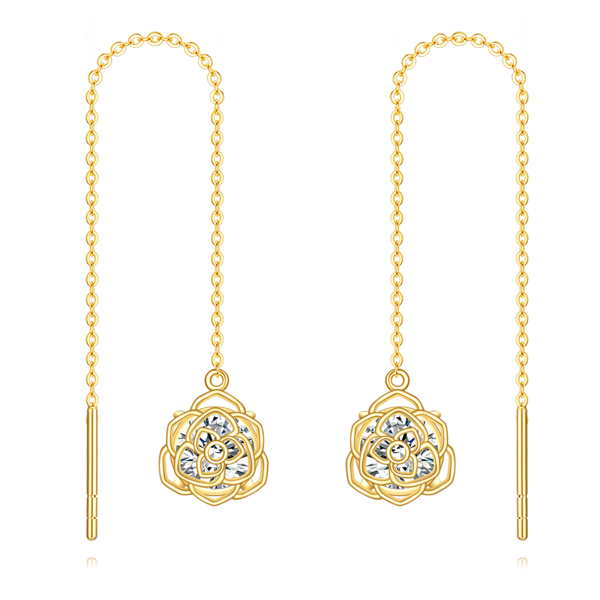 Alambre para aretes con forma de rosa y circonita cúbica en oro de 14 quilates-1