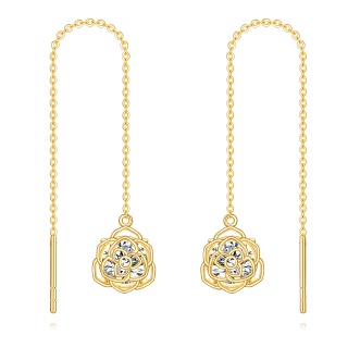 14K Gold Cubic Zirconia Rose Drop Ear Wire-1