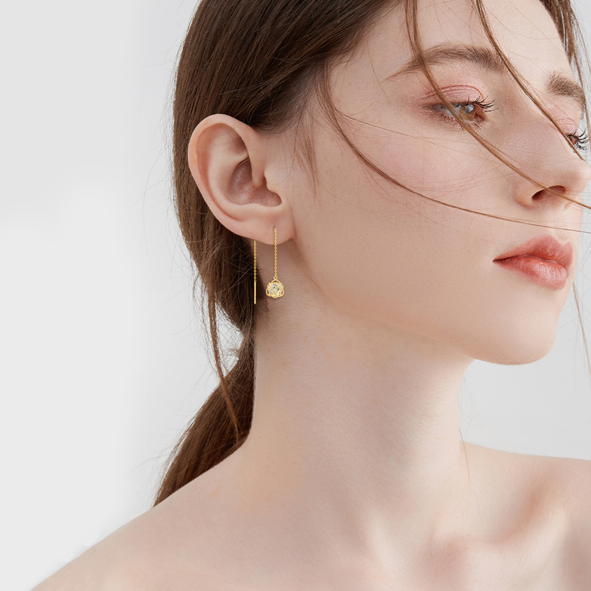 Alambre para aretes con forma de rosa y circonita cúbica en oro de 14 quilates-2
