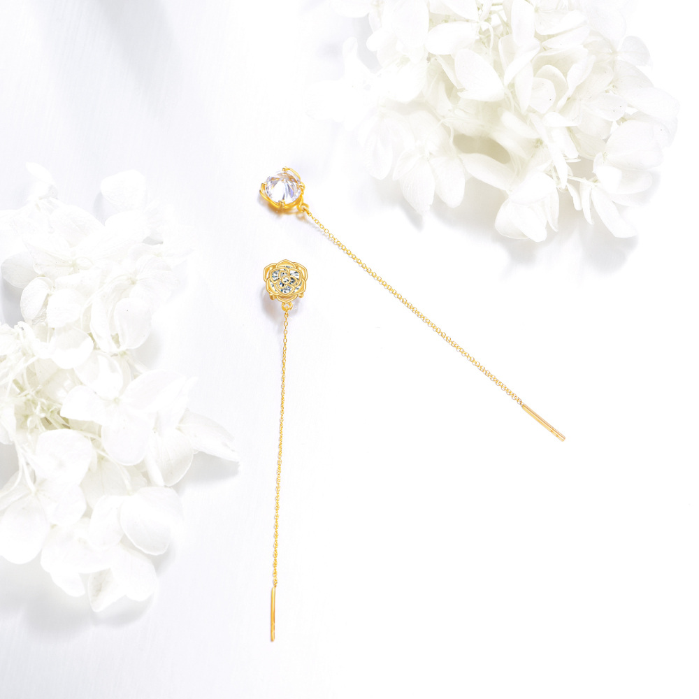 10K Gold Cubic Zirconia Rose Drop Ear Wire-3