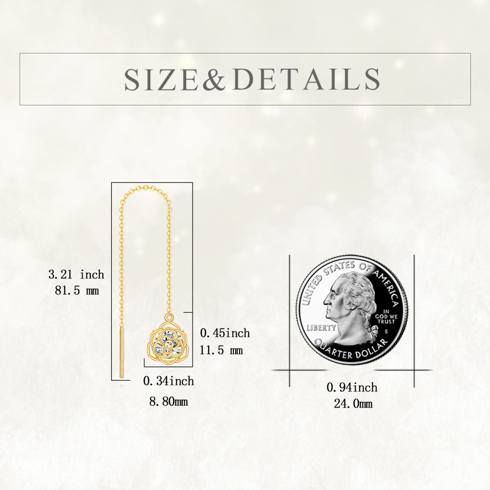 10K Gold Cubic Zirconia Rose Drop Ear Wire-5
