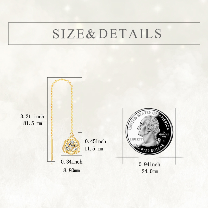 Brincos em ouro branco 10K com zircónias cúbicas em forma de rosa.-5