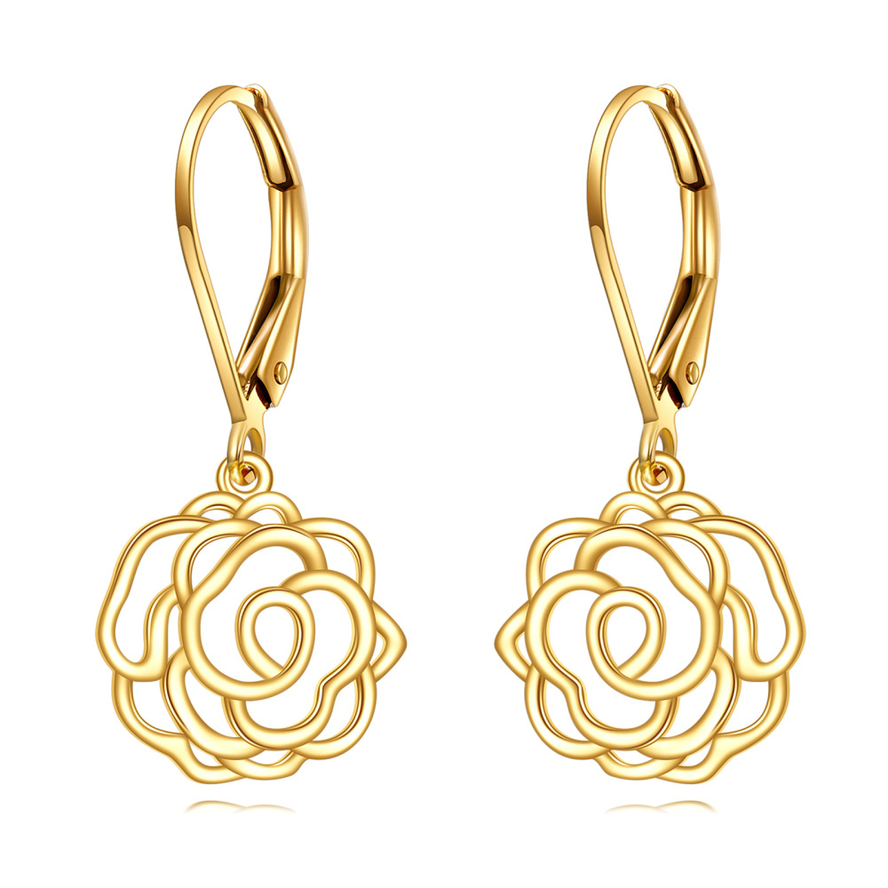 10K Gold Rose Drop Earrings-1