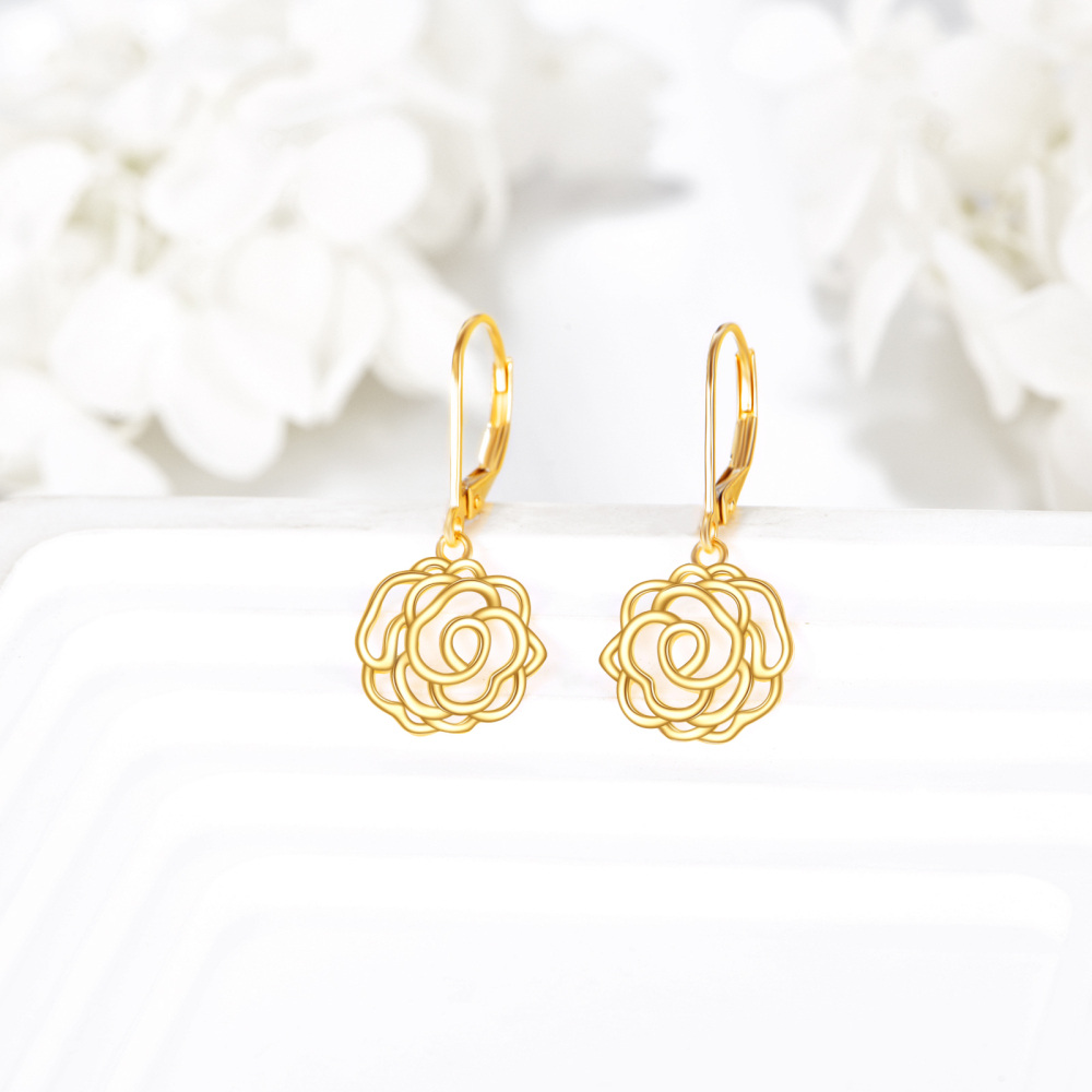 10K Gold Rose Drop Earrings-4