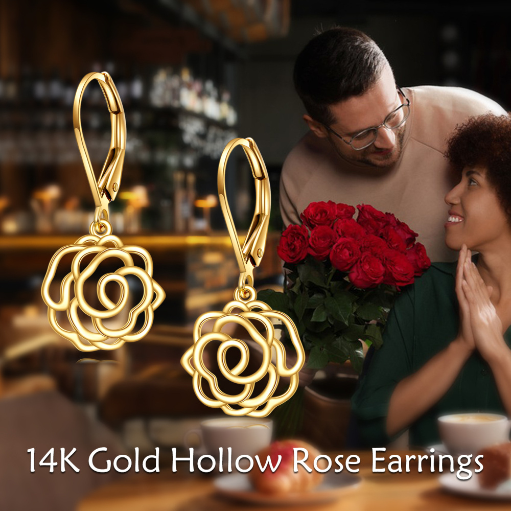 10K Gold Rose Drop Earrings-6