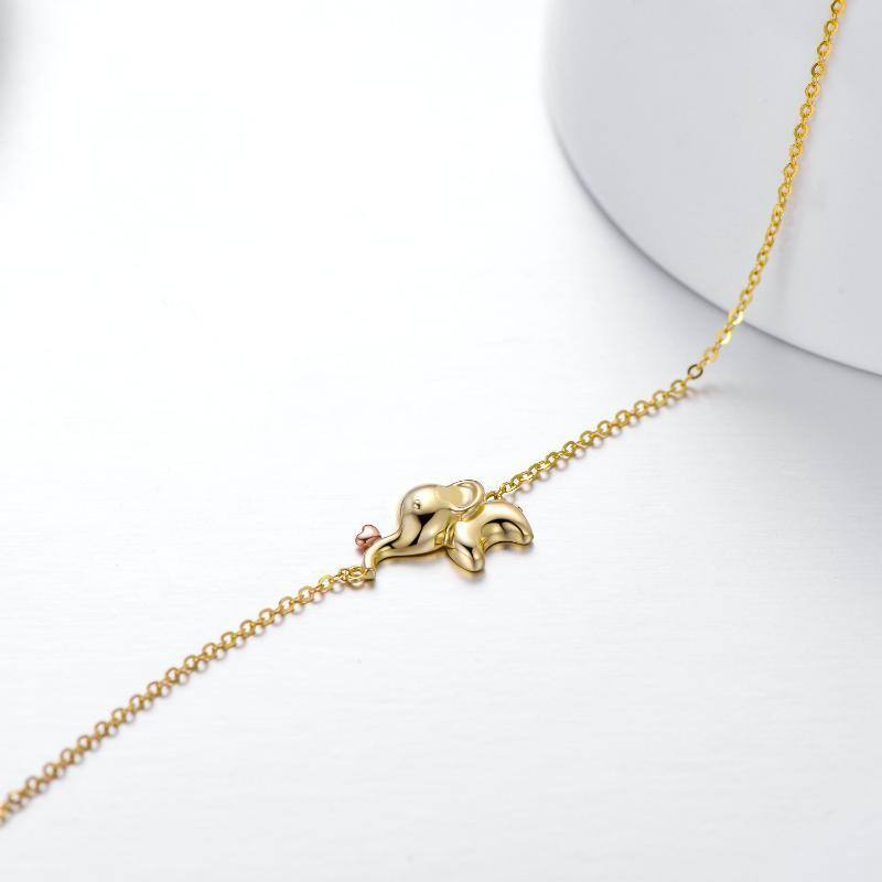 14K Gold & Rose Gold Elephant & Heart Single Layer Anklet-3