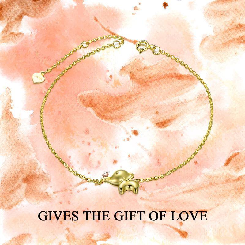 14K Gold Two-Tone Elephant & Heart Single Layer Anklet For Women-7