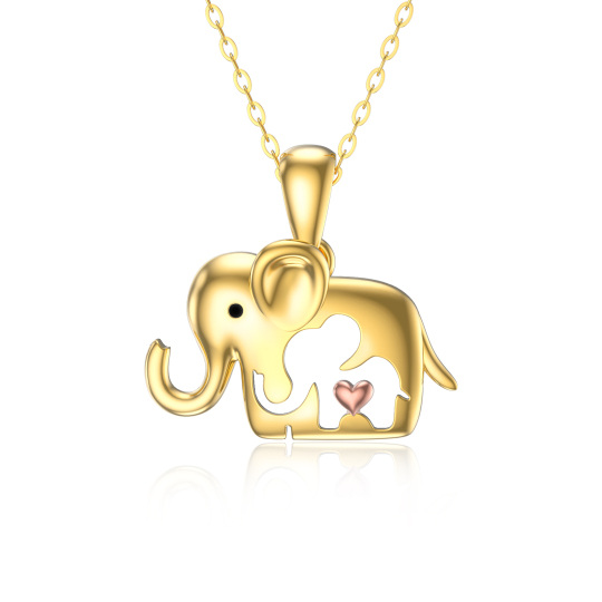 Colar com pingente de elefante em dois tons de ouro 14K para mulheres