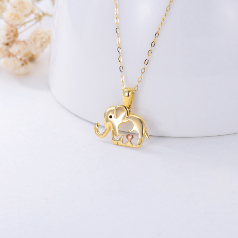 10K Gold Two Tone Elephant Pendant Necklace For Women-3