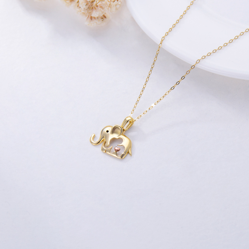 10K Gold Two Tone Elephant Pendant Necklace For Women-4