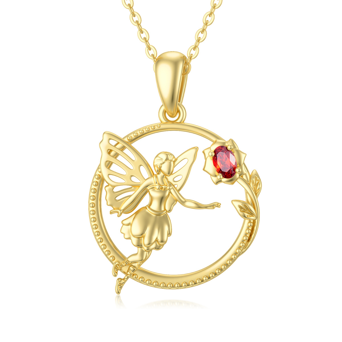 10K Gold Cubic Zirconia Rose & Fairy Pendant Necklace-1