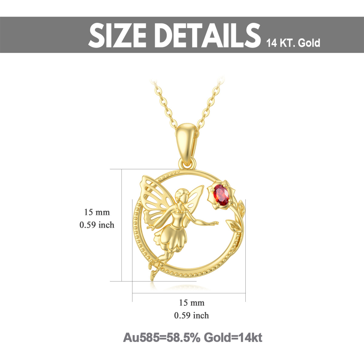 14K Gold Cubic Zirconia Rose & Fairy Pendant Necklace-5