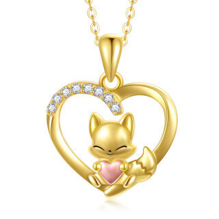 10K Gold & Rose Gold Cubic Zirconia Fox With Heart Pendant Necklace For Women Best Friends-49